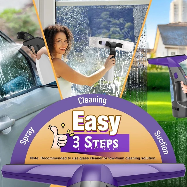 Alt view image 4 of 6 - Window Vacuum Squeegee Cordless, 2000Pa Electric Window Cleaner Tool with Spray Bottle & Microfiber Pad, Handheld Window Cleaning Kit for Streak-Free Glass, Shower Doors, Mirrors, Tiles, Car Windows