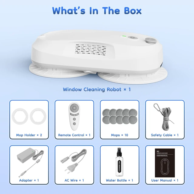 Alt view image 7 of 7 - 2026 Updated Window Cleaning Robot - Enhanced Battery, Max 6400Pa, Path Planning, Anti-Slipping, Edge Detection, Window Cleaner Robot for High-Rise Windows (2 pairs of nozzles, 10 cloths) (White)