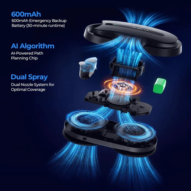 Alt view image 2 of 7 - Tosima X1 Window Cleaning Robot Dual-Nozzle Ultrasonic Water Atomization, 85ml Visible Water Tank, Automatic Window Cleaner for Large & Small Windows