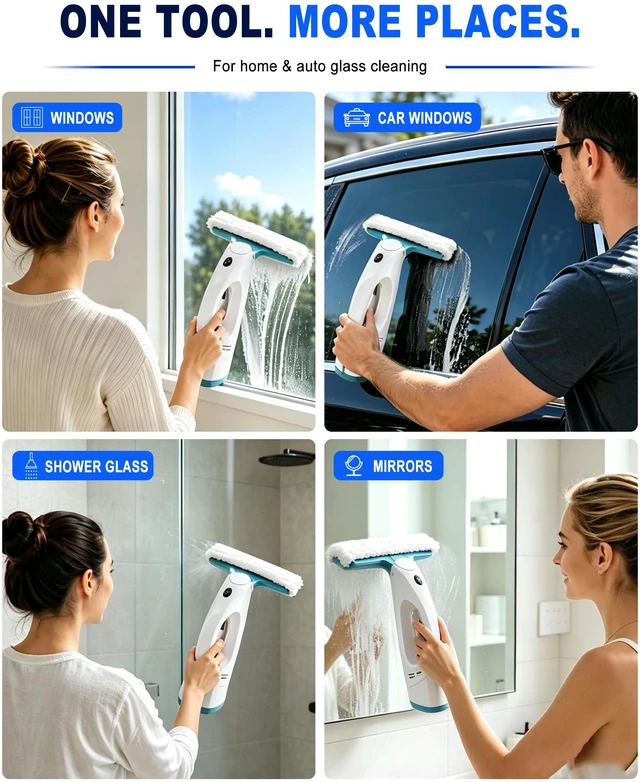 Alt view image 7 of 7 - 4-in-1 Window Vacuum Squeegee Cordless- 2200Pa & 180°Swivel Electric Window Cleaner Tool with 200ml Dirty Water Tank, Handheld Electric Squeegee for Door, Glass, Tile, Car