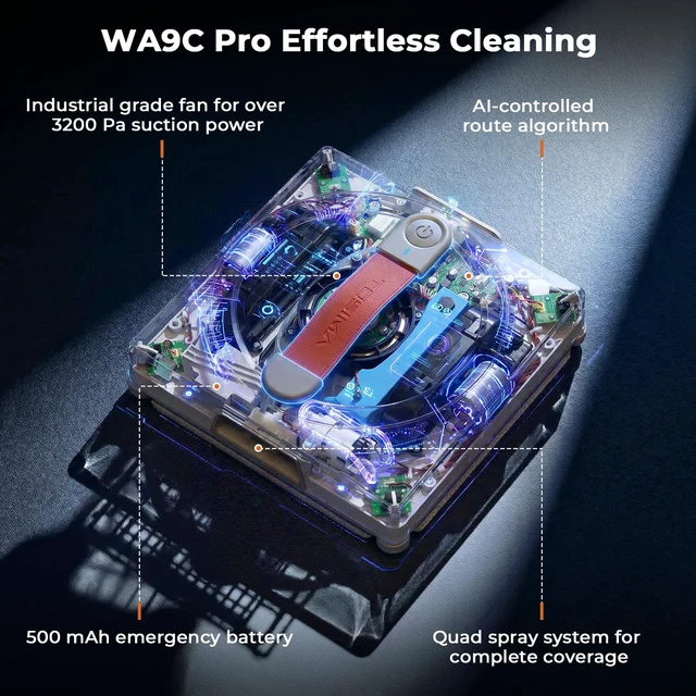 Alt view image 3 of 7 - WA9C Pro Window Cleaning Robot, 4-Nozzle Dual Spray, 6 Cleaning Modes