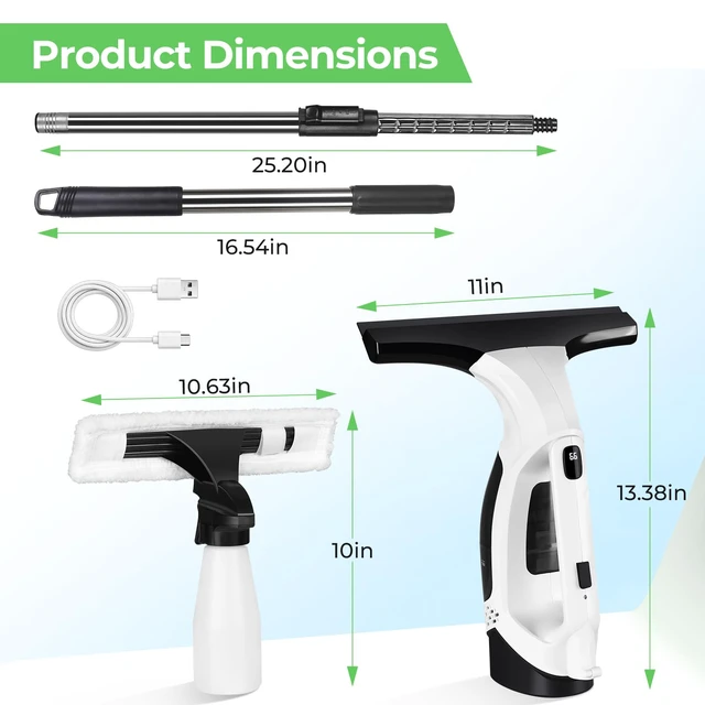 Alt view image 2 of 7 - FRUITEAM Window Vacuum Squeegee Cordless with 31.5" - 40" Extendable Pole