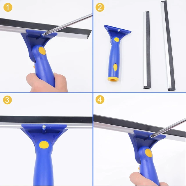 Alt view image 7 of 7 - Window Washing Kit with Extension Pole, 10" Squeegee & 11" Microfiber Scrubber Combi with Stainless Steel Pole, Window Cleaner for Car, Sliding Door,Shower Glass Door-Swivel Style-2 Pads