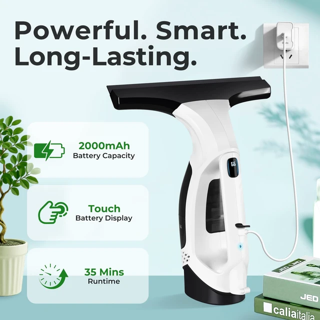 Alt view image 5 of 7 - FRUITEAM Window Vacuum Squeegee Cordless with 31.5" - 40" Extendable Pole