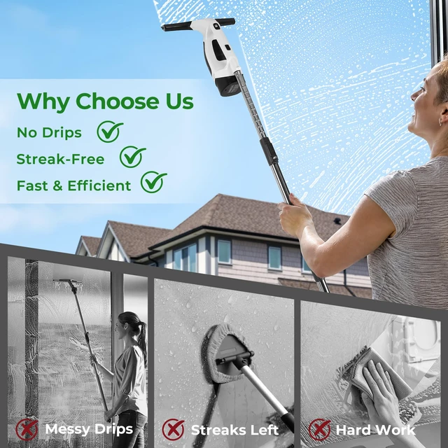 Alt view image 6 of 7 - FRUITEAM Window Vacuum Squeegee Cordless with 31.5" - 40" Extendable Pole