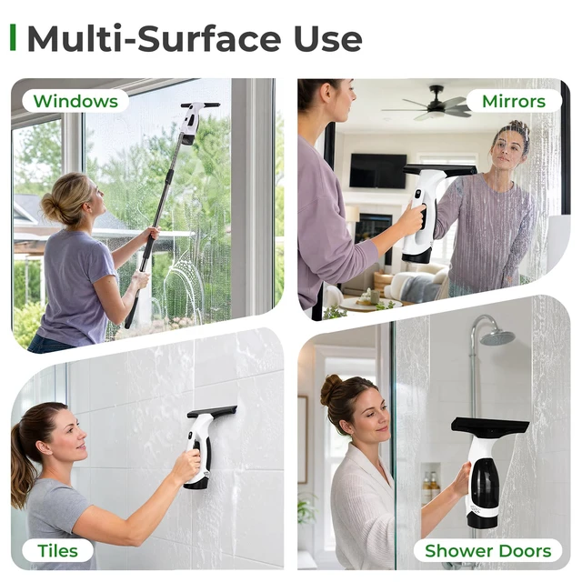 Alt view image 7 of 7 - FRUITEAM Window Vacuum Squeegee Cordless with 31.5" - 40" Extendable Pole
