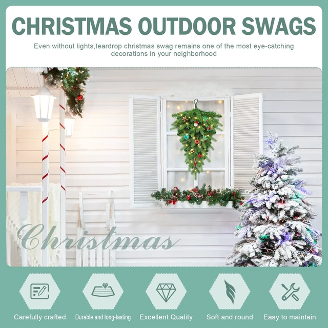 Alt view image 3 of 7 - Pre-Lit Christmas Teardrop Swag, 24" Door Swag with 30 LED