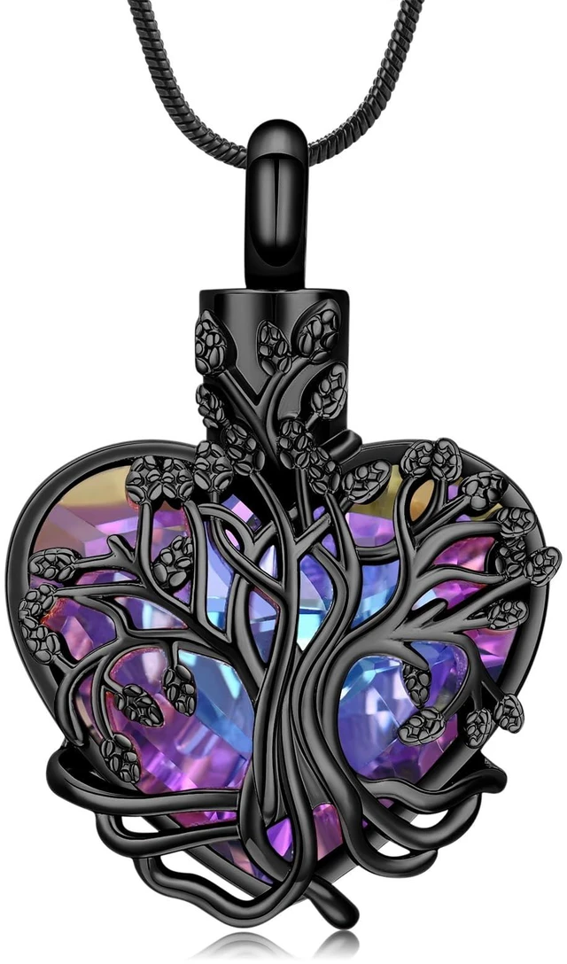 Main image of Cremation Jewelry Tree of Life Heart Urn Necklace for Human Ashes for Women Men Memorial Ashes Keepsake Pendant