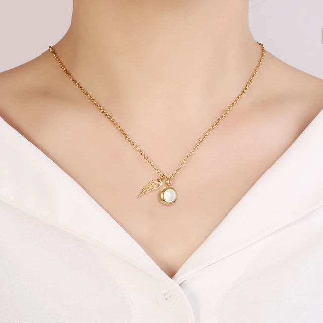 Alt view image 2 of 6 - Tiny Glass Round Cremation Urn Necklace For Ashes For Women With Angel Wing Stainless Steel Memorial Locket Necklace Keepsake Jewelry