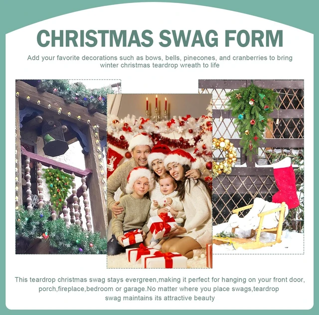 Alt view image 6 of 7 - Pre-Lit Christmas Teardrop Swag, 24" Door Swag with 30 LED