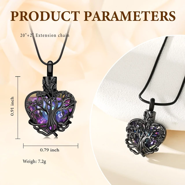 Alt view image 2 of 6 - Cremation Jewelry Tree of Life Heart Urn Necklace for Human Ashes for Women Men Memorial Ashes Keepsake Pendant
