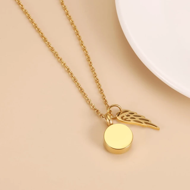 Alt view image 4 of 6 - Tiny Glass Round Cremation Urn Necklace For Ashes For Women With Angel Wing Stainless Steel Memorial Locket Necklace Keepsake Jewelry