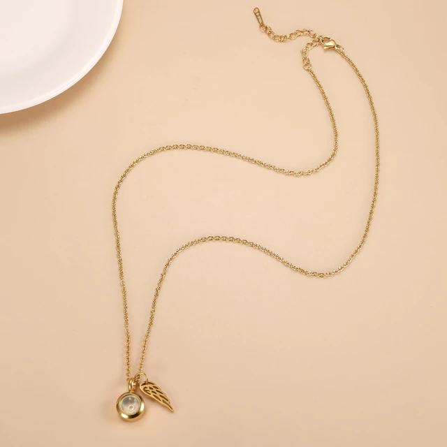 Alt view image 6 of 6 - Tiny Glass Round Cremation Urn Necklace For Ashes For Women With Angel Wing Stainless Steel Memorial Locket Necklace Keepsake Jewelry