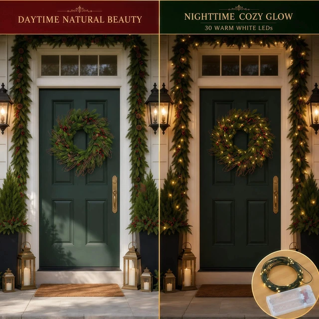 Alt view image 4 of 7 - 24" Cedar Christmas Wreath for Front Door with Pine Cones & Red Berries