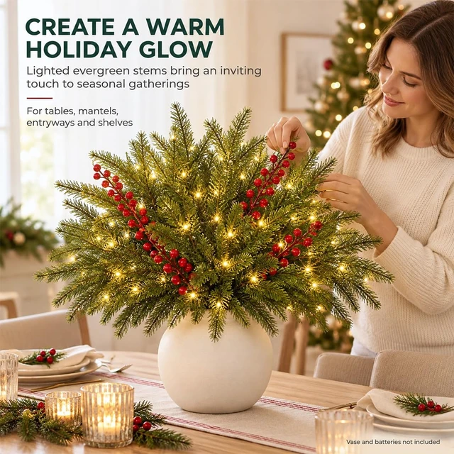 Alt view image 2 of 6 - Enchanted Evergreen Pine with Lights, Lighted Branches for Vase Decor,5P