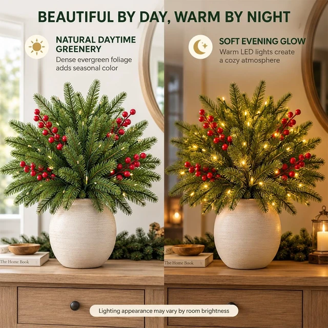 Alt view image 3 of 6 - Enchanted Evergreen Pine with Lights, Lighted Branches for Vase Decor,5P