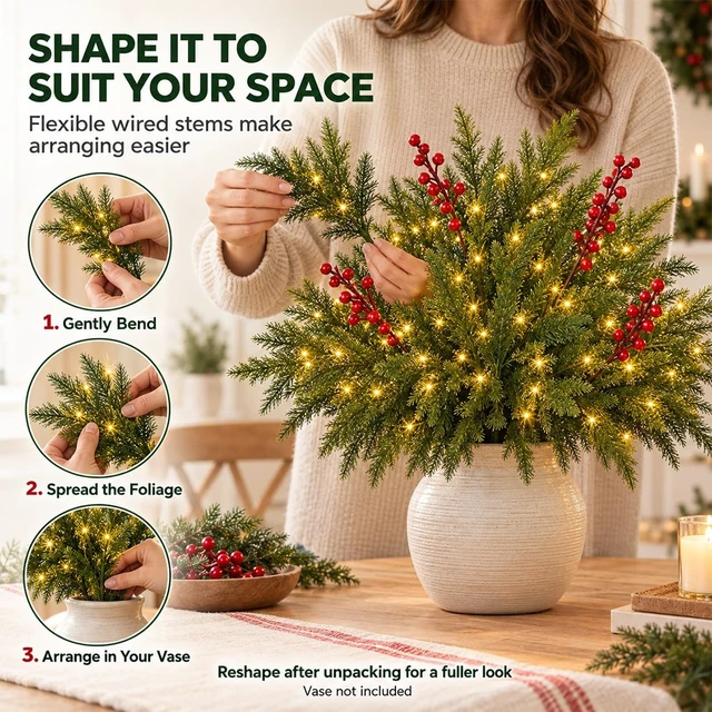 Alt view image 4 of 6 - Enchanted Evergreen Pine with Lights, Lighted Branches for Vase Decor,5P