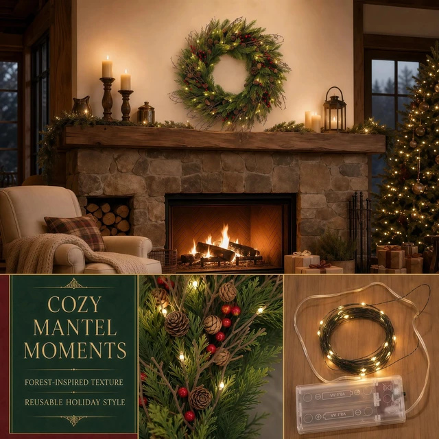 Alt view image 7 of 7 - 24" Cedar Christmas Wreath for Front Door with Pine Cones & Red Berries