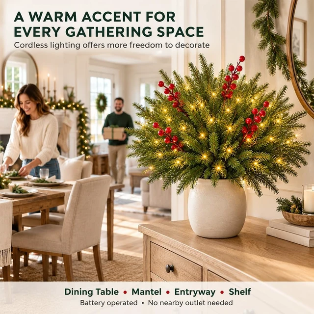 Alt view image 5 of 6 - Enchanted Evergreen Pine with Lights, Lighted Branches for Vase Decor,5P