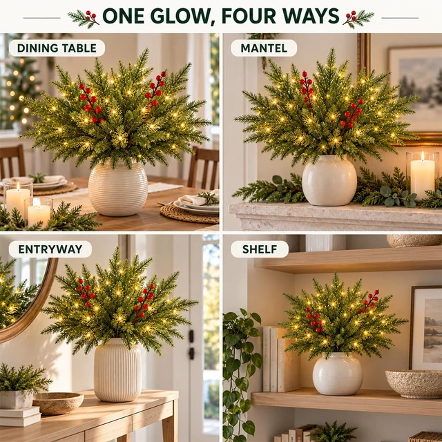 Alt view image 6 of 6 - Enchanted Evergreen Pine with Lights, Lighted Branches for Vase Decor,5P
