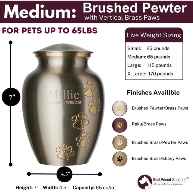 Alt view image 2 of 6 - Ottillie Elite Pewter/Brass/Vert Pet Urn, up to 65lbs