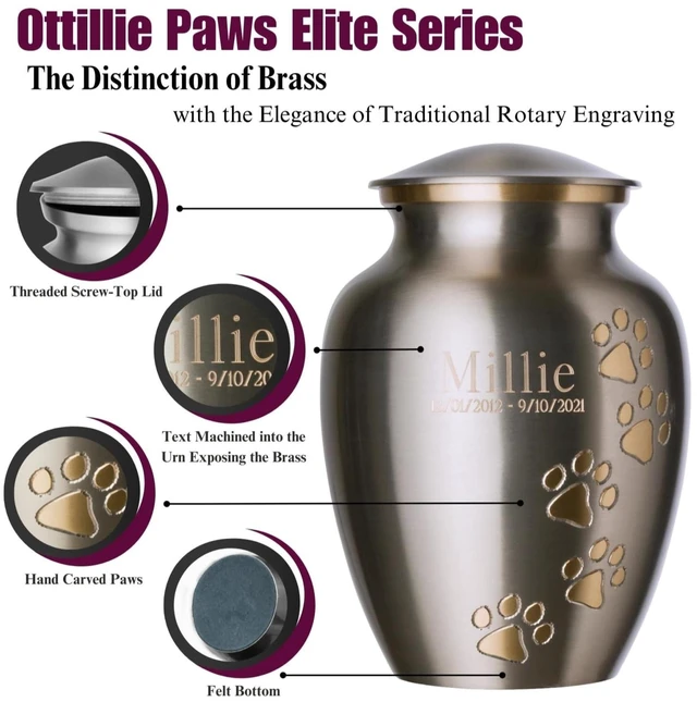 Alt view image 3 of 6 - Ottillie Elite Pewter/Brass/Vert Pet Urn, up to 65lbs