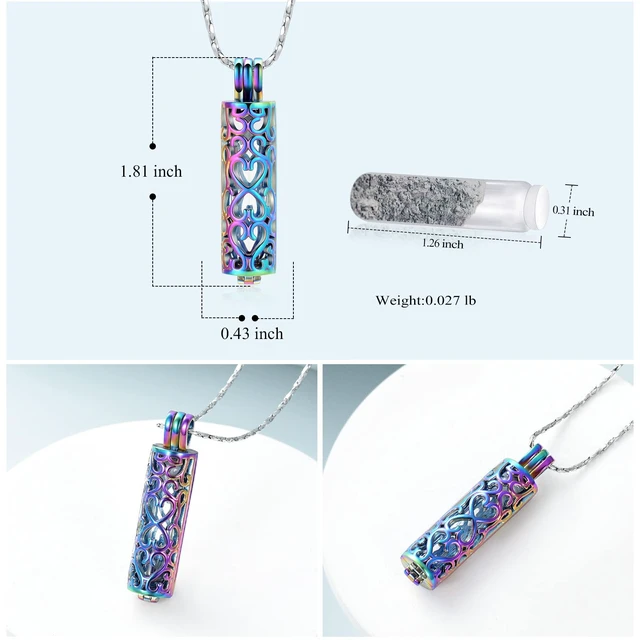 Alt view image 2 of 7 - Imrsanl Cremation Jewelry Urn Necklace for Ashes Pendant with Hollow Glass Vial Cylinder Cremation Keepsake Memorial Lockets Ashes Holder for Women Men Pet