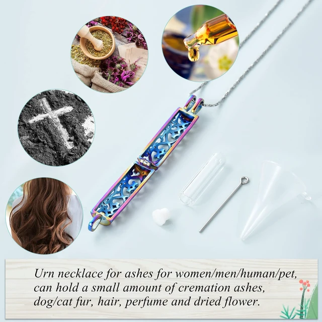 Alt view image 3 of 7 - Imrsanl Cremation Jewelry Urn Necklace for Ashes Pendant with Hollow Glass Vial Cylinder Cremation Keepsake Memorial Lockets Ashes Holder for Women Men Pet