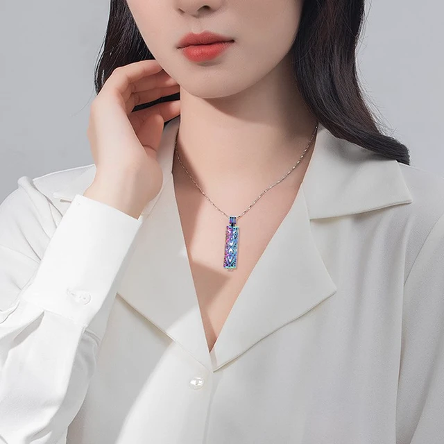 Alt view image 6 of 7 - Imrsanl Cremation Jewelry Urn Necklace for Ashes Pendant with Hollow Glass Vial Cylinder Cremation Keepsake Memorial Lockets Ashes Holder for Women Men Pet