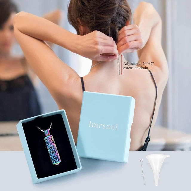 Alt view image 7 of 7 - Imrsanl Cremation Jewelry Urn Necklace for Ashes Pendant with Hollow Glass Vial Cylinder Cremation Keepsake Memorial Lockets Ashes Holder for Women Men Pet