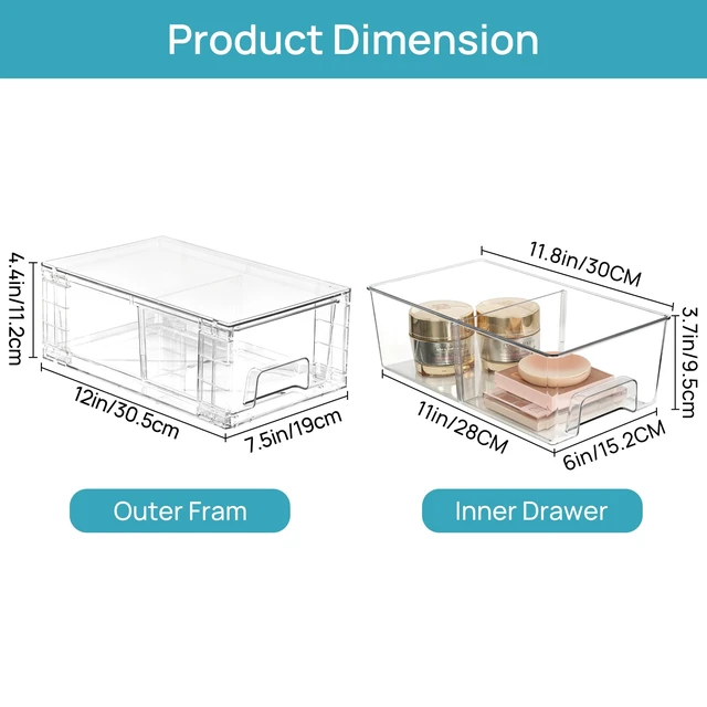 Alt view image 2 of 7 - Vtopmart 4 Pack Stackable Clear Drawer with Dividers