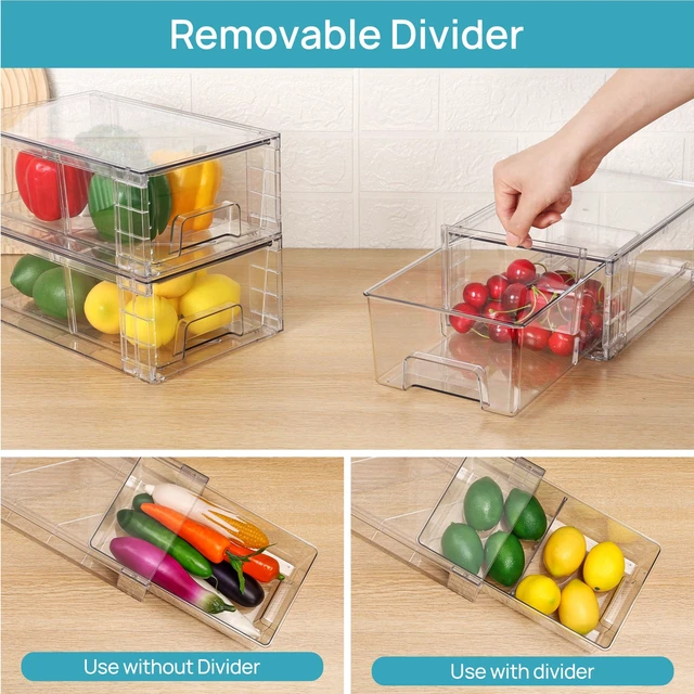 Alt view image 3 of 7 - Vtopmart 4 Pack Stackable Clear Drawer with Dividers