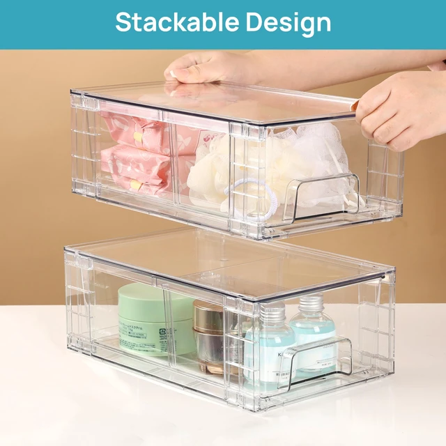 Alt view image 5 of 7 - Vtopmart 4 Pack Stackable Clear Drawer with Dividers