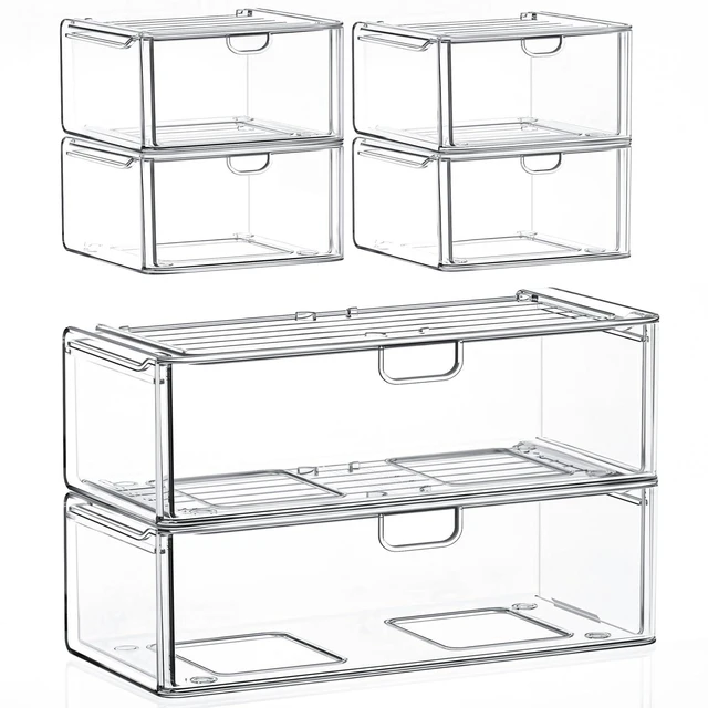 Main image of caktraie 6-Pack Acrylic Stackable Storage Drawers for Vanity, Desk, Bath