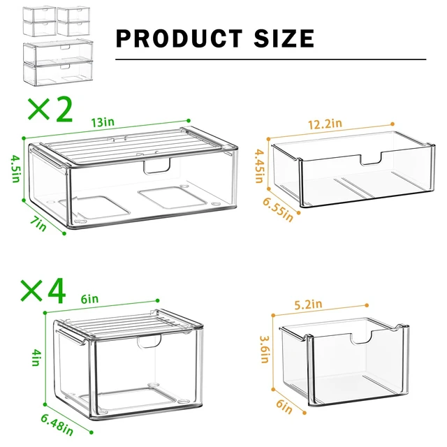 Alt view image 2 of 7 - caktraie 6-Pack Acrylic Stackable Storage Drawers for Vanity, Desk, Bath