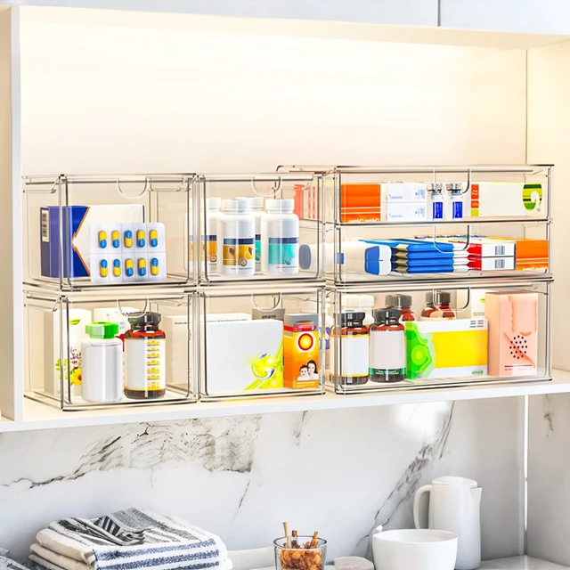 Alt view image 5 of 7 - caktraie 6-Pack Acrylic Stackable Storage Drawers for Vanity, Desk, Bath