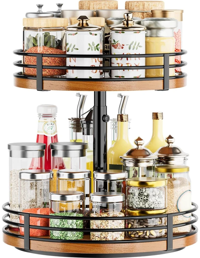 Main image of Lazy Susan Turntable Organizer Adjustable - 2 Tier Wood Rotating Spice Rack 12 Inch Lazy Susan for Kitchen Countertop Cabinet Pantry Cupboard Dining Table Bathroom Coffee Bar Home Storage
