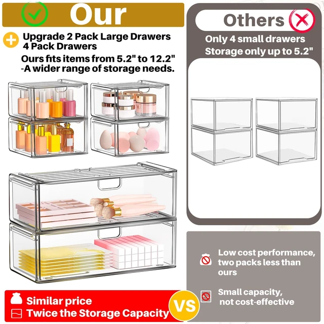 Alt view image 7 of 7 - caktraie 6-Pack Acrylic Stackable Storage Drawers for Vanity, Desk, Bath