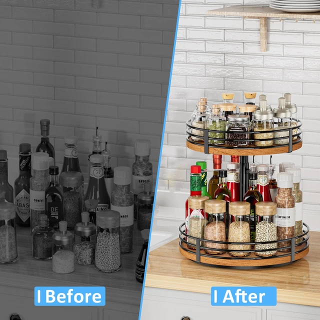 Alt view image 7 of 7 - Lazy Susan Turntable Organizer Adjustable - 2 Tier Wood Rotating Spice Rack 12 Inch Lazy Susan for Kitchen Countertop Cabinet Pantry Cupboard Dining Table Bathroom Coffee Bar Home Storage