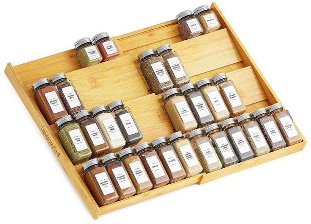 Main image of SpaceAid Bamboo Spice Drawer Organizer, (Need 3" Deep Drawer) Expandable 4 Tier Spices Rack for Cabinet, Kitchen Seasoning Storage Insert (Jars Not Included, From 12" to 23" Wide)