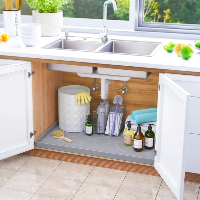 Alt view image 2 of 7 - SIKADEER Waterproof Under Sink Mat 34" x 22", Silicone Mat Kitchen liner