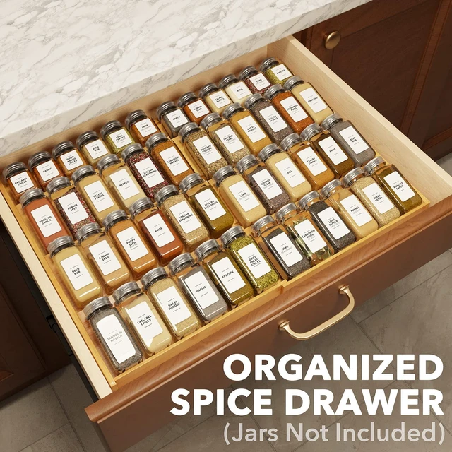 Alt view image 2 of 7 - SpaceAid Bamboo Spice Drawer Organizer, (Need 3" Deep Drawer) Expandable 4 Tier Spices Rack for Cabinet, Kitchen Seasoning Storage Insert (Jars Not Included, From 12" to 23" Wide)