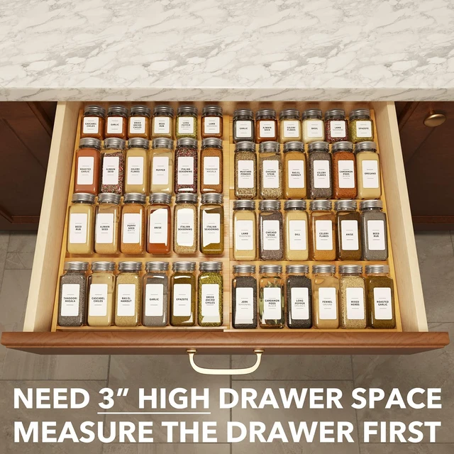 Alt view image 4 of 7 - SpaceAid Bamboo Spice Drawer Organizer, (Need 3" Deep Drawer) Expandable 4 Tier Spices Rack for Cabinet, Kitchen Seasoning Storage Insert (Jars Not Included, From 12" to 23" Wide)