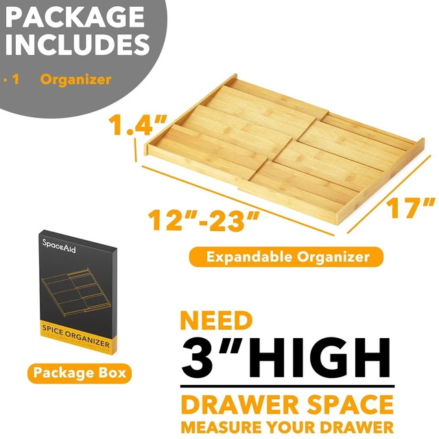 Alt view image 5 of 7 - SpaceAid Bamboo Spice Drawer Organizer, (Need 3" Deep Drawer) Expandable 4 Tier Spices Rack for Cabinet, Kitchen Seasoning Storage Insert (Jars Not Included, From 12" to 23" Wide)