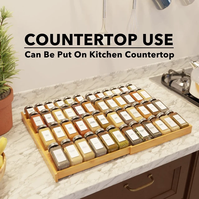 Alt view image 6 of 7 - SpaceAid Bamboo Spice Drawer Organizer, (Need 3" Deep Drawer) Expandable 4 Tier Spices Rack for Cabinet, Kitchen Seasoning Storage Insert (Jars Not Included, From 12" to 23" Wide)