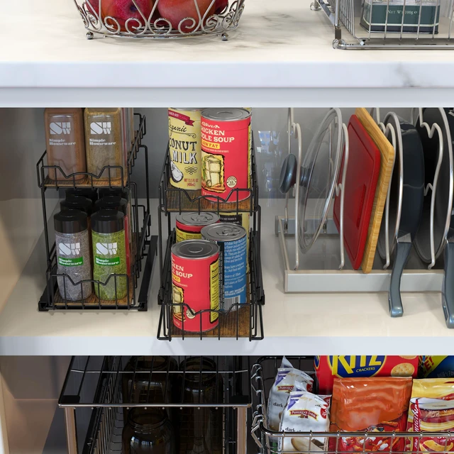Alt view image 2 of 5 - Simple Houseware 2-Tier Spice Rack Slide Out Wire Basket Drawer, Black