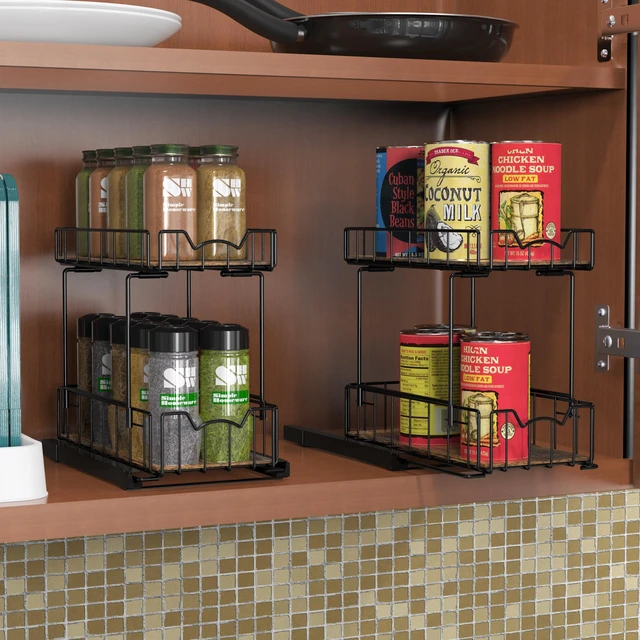 Alt view image 3 of 5 - Simple Houseware 2-Tier Spice Rack Slide Out Wire Basket Drawer, Black