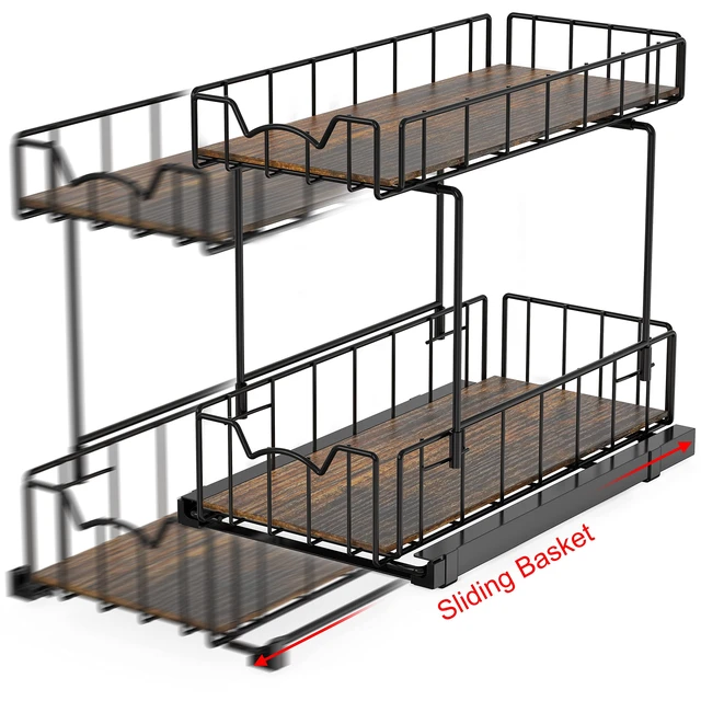 Alt view image 4 of 5 - Simple Houseware 2-Tier Spice Rack Slide Out Wire Basket Drawer, Black