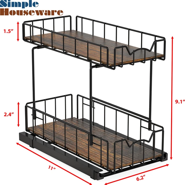Alt view image 5 of 5 - Simple Houseware 2-Tier Spice Rack Slide Out Wire Basket Drawer, Black