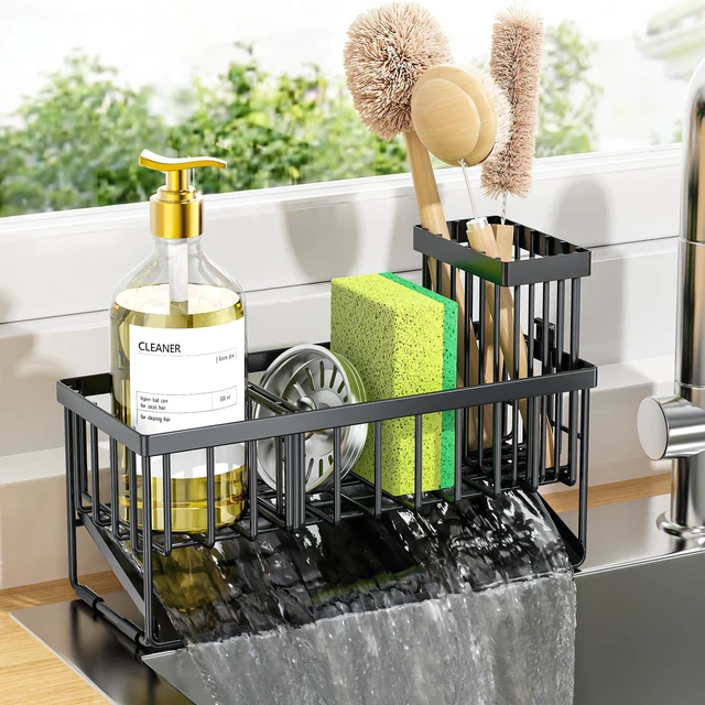 Main image of Cisily Sink Caddy Sponge Holder for Kitchen with Brush Holder and Stainless Steel Self Drain Tray, Rustproof Kitchen Sink Organizer for Sponge, Soap Dispenser Storage Accessories